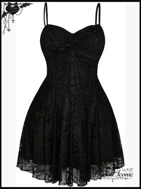 Plus Size Lace Gothic Mini Dress Ruffle Sundress Club Night Out
